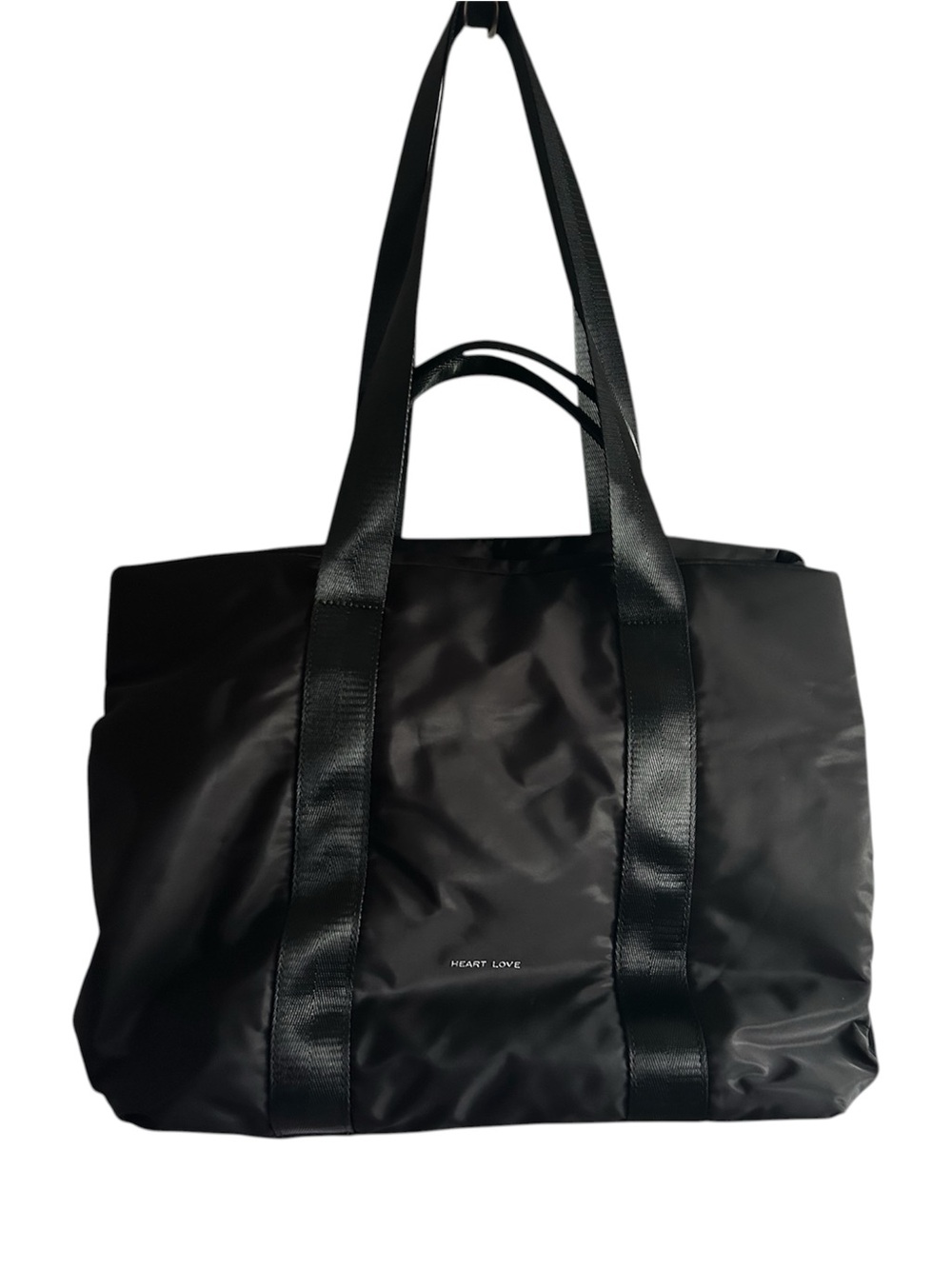 HEART LOVE Black Nylon Tote Bag NEW